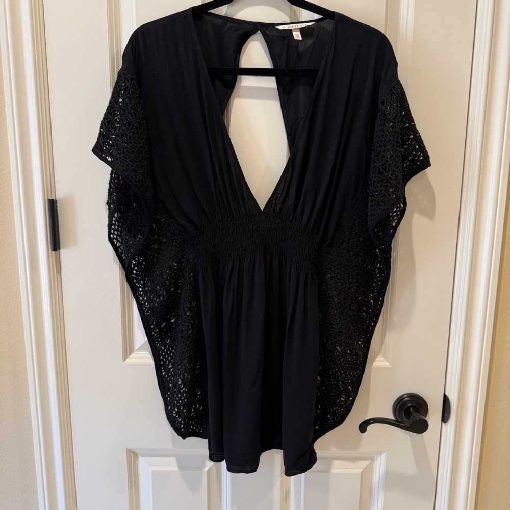 Victoria's Secret Black Flutter Sleeve Asymmetrical Coverup